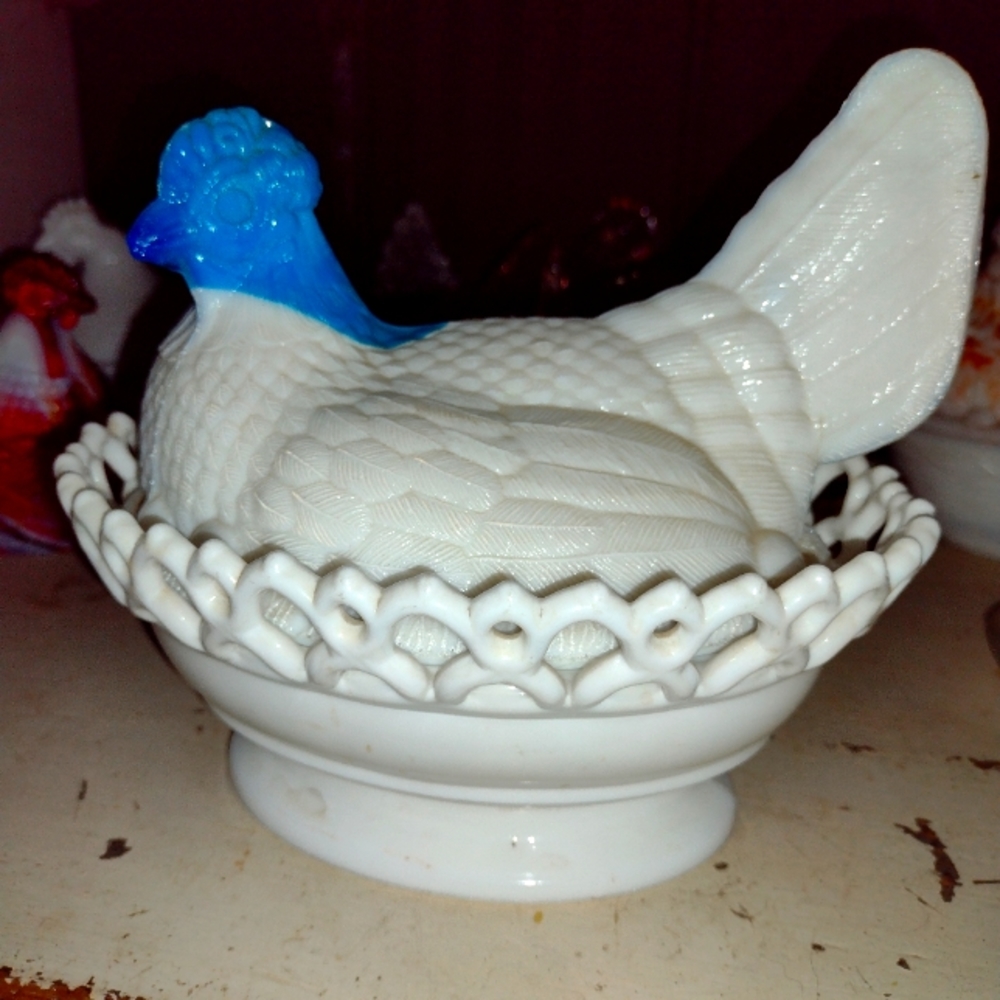 Antique milk glass covered dih
